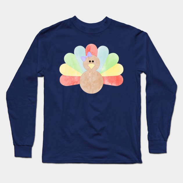 Thanksgiving Turkey with bow Long Sleeve T-Shirt by MidnightSky07